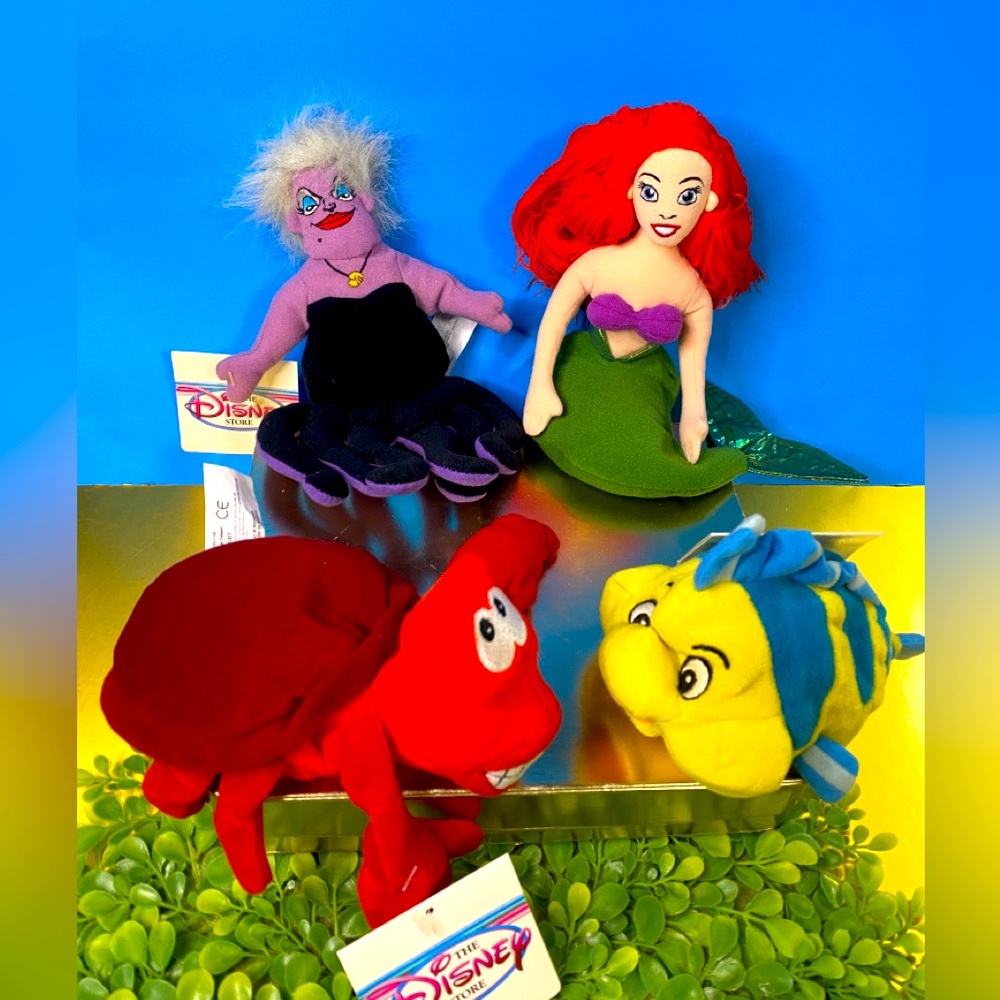 DISNEY STORE NWT VINTAGE 1990’s THE LITTLE MERMAID BEN BAG PLUSH COLLECTION OF 4